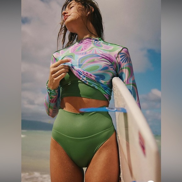Free People x IT’S NOW COOL Contour High-Waisted Surf Bottoms in Pesto Sz S 97 - Picture 3 of 14